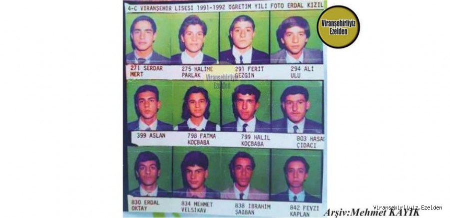 1991-1992 Yılı Viranşehir Lisesi Eski Öğrencilerinden, Serdar Mert, Mehmet Veysi Kav, Halime Parlak, Fırat Gezgin, Ali Ulu, Aslan Aydın, Fatma Koçbaba, Halil Koçbaba, Hasan Çıdacı, Erdal Oktay