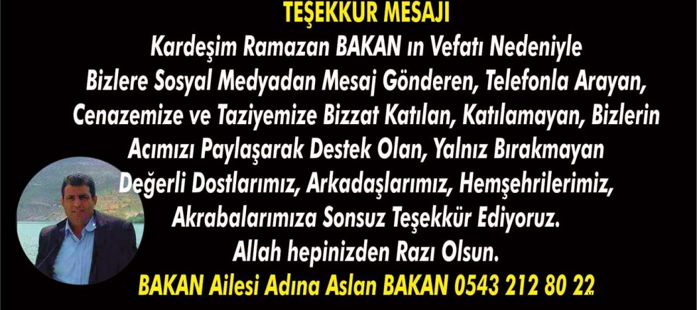 Aslan Bakan'dan Teşekkür Mesajıdır
