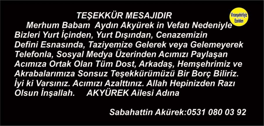 TEŞEKKÜR MESAJIDIR